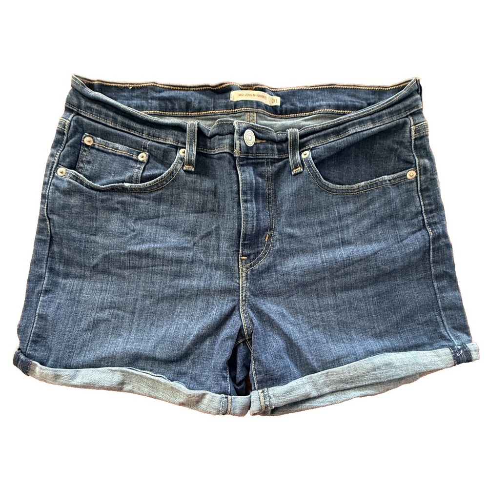 Levi's Womens Size 31 Mid Length Denim Shorts Dark Wash Mid Rise Stretch Jean